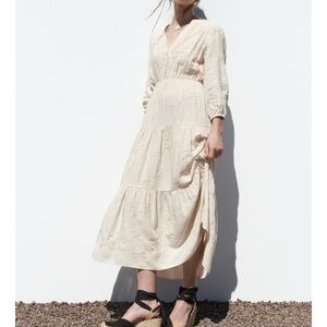 Zara embroidered linen maxi dress